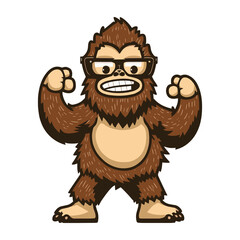 Cartoon Bigfoot - Sasquatch Illustration White Outline - V1