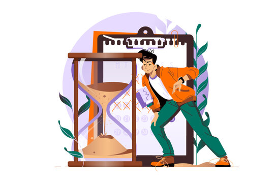Timetracking, man looking at big hourglass