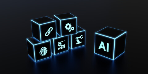AI Learning and Artificial Intelligence Concept. Business, modern technology, internet and networking concept. 3d illustration
