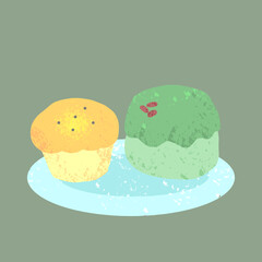 Two kinds of muffins on a plate illustration
