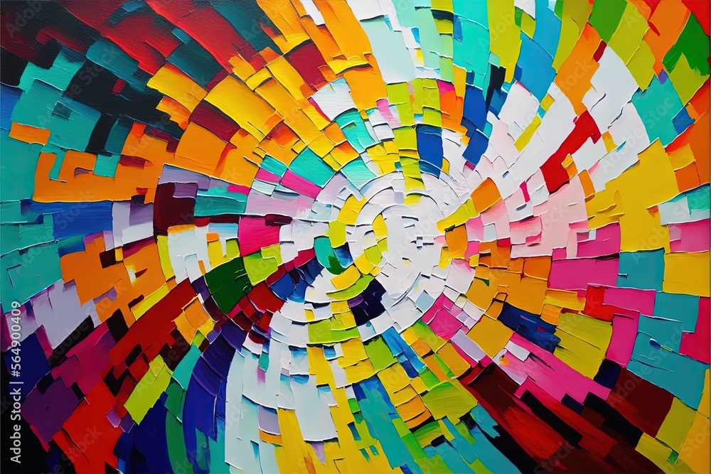 Aufkleber a colorful abstract painting with many colors of paper on it's surface and a black background with a