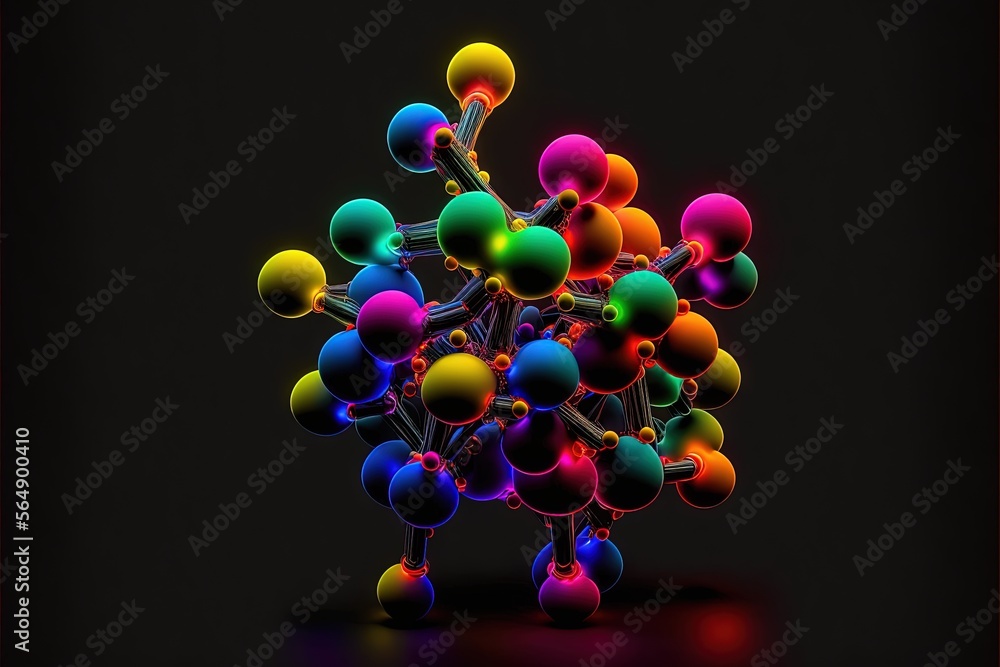 Poster  a colorful 3d image of a bunch of balls in the air with a black background and a red frame around it to the bottom of the image is a black background with a black background.