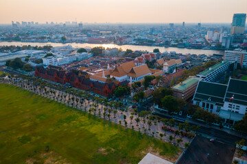Aerial view of the Temple of the Emerald Buddha grand palace, most famous landmark of Bangkok, Thailand
