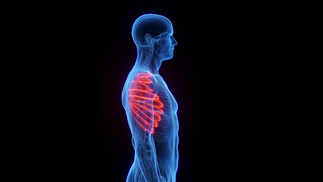 3D rendered medical animation of a man's serratus anterior