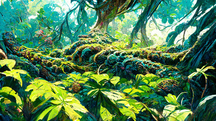 Obraz premium Tropical Rainforest forest Maya ancient culture illustration Generative AI Content by Midjourney