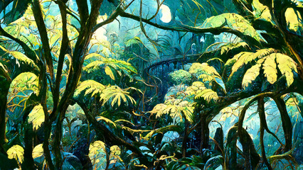 Tropical Rainforest Landscape Tropical forest in the  illustration Generative AI Content by Midjourney