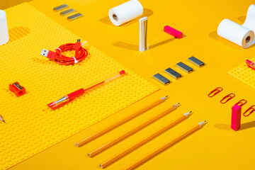 Organised school supply on yellow