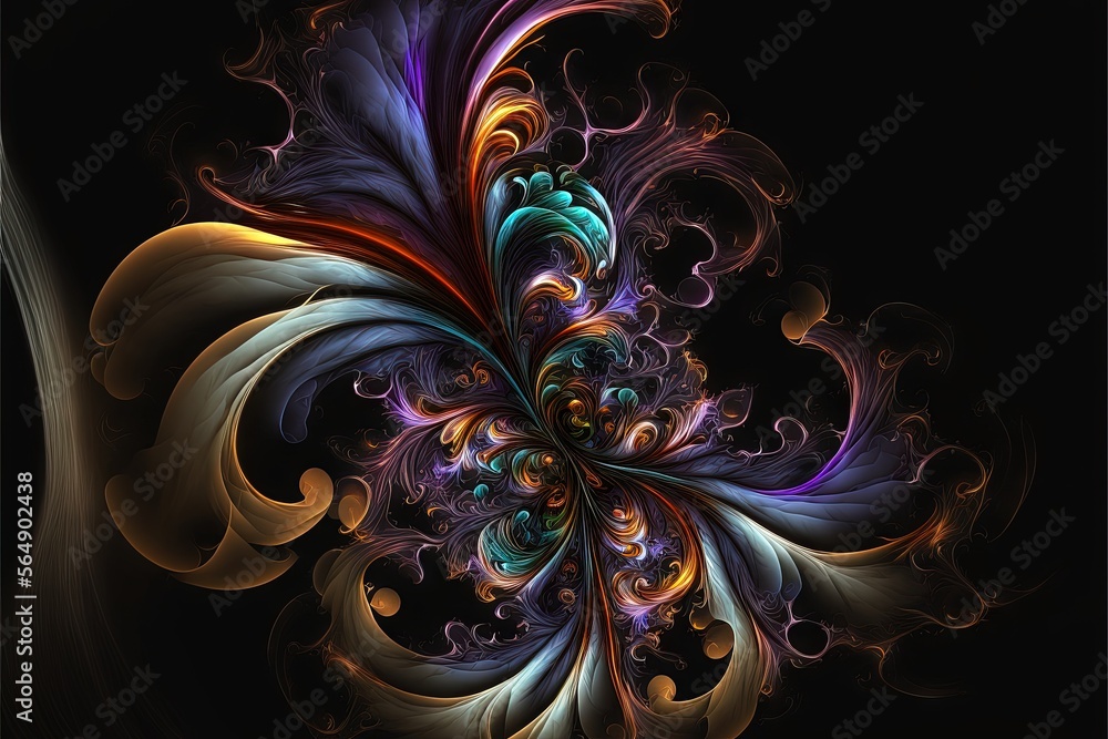 Poster a computer generated image of a flower with a black background and a black background with a white b