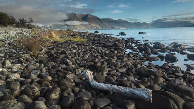 rocky beach of lake ohau