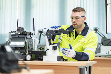 Team man of engineers practicing maintenance Taking care and practicing maintenance of old machines...