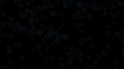 3D blue bubbles constantly rise up on black background. Abstract festive background for advertising, congratulations, text, Mother day, Valentine, Christmas, Birthday. 3D animation.