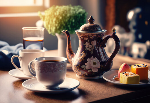 a table set for a tea party. Generative AI	