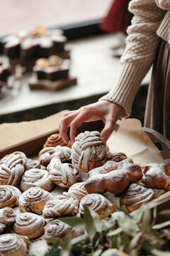 Female in bakery shop.
