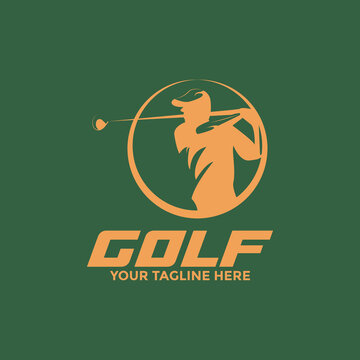 Golf club sport icons and badges. Vector symbol of golf player, equipment and game items, modern professional golf template logo design for golf club