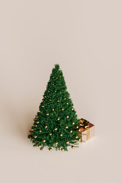 Fototapeta A Christmas tree with a present