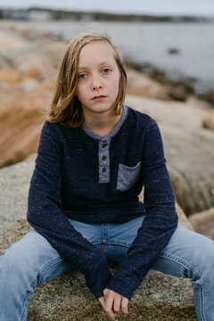 portrait of tween boy at the beach