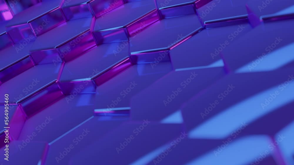 Poster futuristic hexagons. 3d render. abstract pink blue hexagonal pattern. random motion. seamless loop