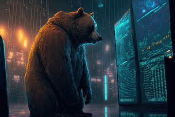 Bear looking at the stock market.