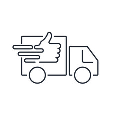  Transportation thumbs up. Service Fast moving, delivery. Vector linear icon isolated on white background.