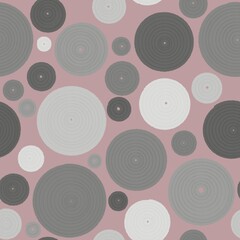 Fototapeta premium Seamless abstract geometric pattern. Simple background. Grey, white, pink, black. Illustration. Circles, dots. Digital texture for textile fabrics, wrapping paper, background, wallpaper, cover,