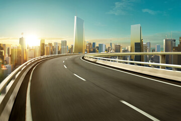 Fototapeta premium 3d rendering Highway overpass motion blur with modern city