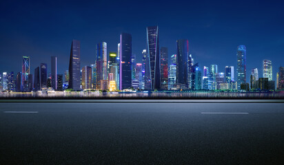 3d rendering Panoramic side view asphalt road on night © jamesteohart