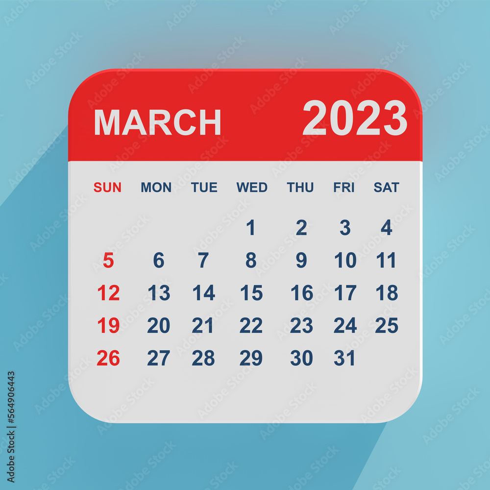 Aufkleber flat icon calendar march 2023. 3d rendering