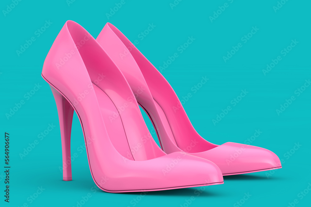 Poster pink high heels wooman shooes in duotone style. 3d rendering