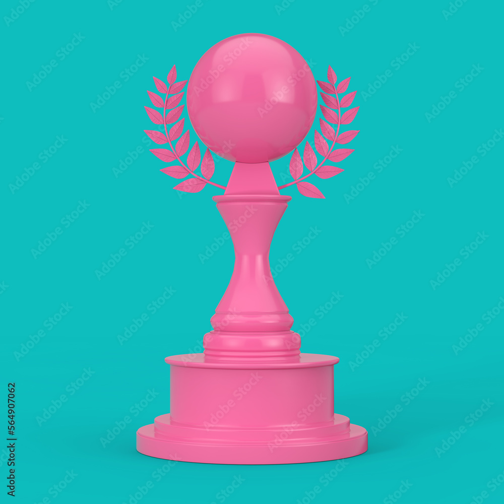 Wall mural pink award trophy with blank sphere and laurel wreath in duotone style. 3d rendering