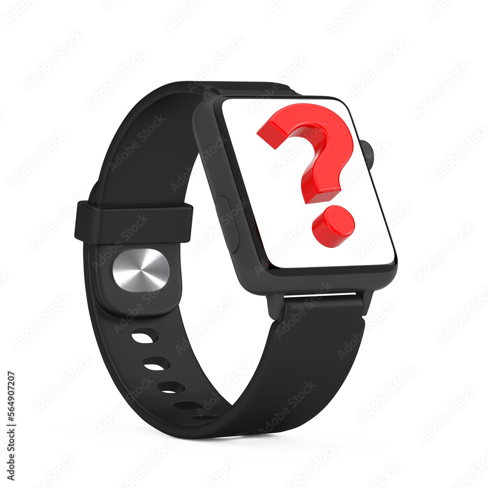 Leinwandbilder black modern smart watch with strap and red question mark. 3d rendering
