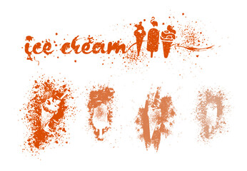 Ice Cream Vector Collection. Design set of isolated ice cream sketches with effect splashes and hatching. With many details.