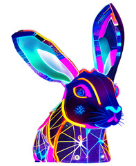 Cute Easter Bunny Illustration - Design of Happy Rabbit Pet in abstract neon for Holiday Greeting Cards