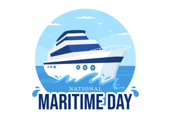 World Maritime Day Illustration with Sea and Ship for Web Banner or Landing Page in Flat Blue Nautical Celebration Cartoon Hand Drawn Templates