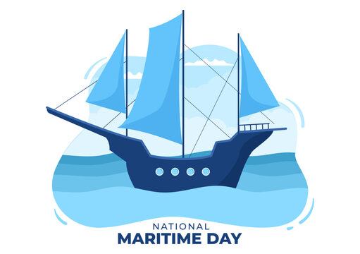 World Maritime Day Illustration with Sea and Ship for Web Banner or Landing Page in Flat Blue Nautical Celebration Cartoon Hand Drawn Templates