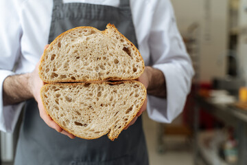 Fresh bread cut in half