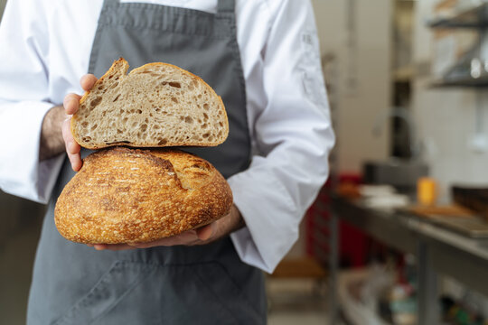 Fresh bread cut in half