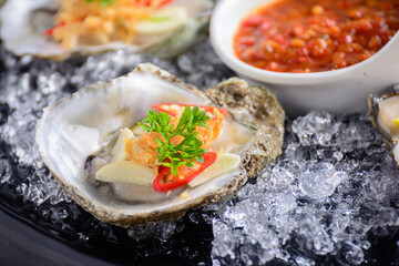 Close-up Seasoned Raw Oysters.