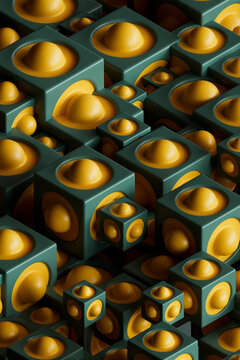 yellow buttons in a cube cage