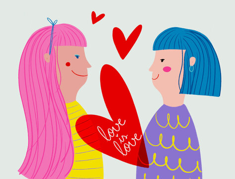 Women couple in love, lgtbiq+ illustration