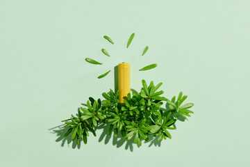 Eco energy or green power illustration with a yellow battery
