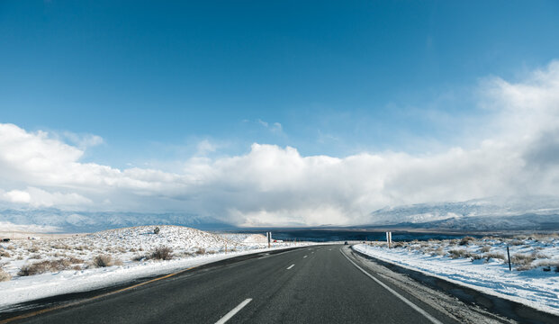 Winter road to Mammoth Mountain, CA