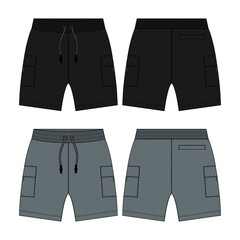 Sweat Shorts pant Technical drawing fashion flat sketch vector Illustration black and Grey Color  template front and back views.