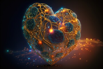 Close up macro design of a pure love heart with connections to the divine. Generative AI, this image is not based on any original image, character or person. Generative AI