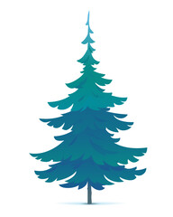 One tiny spruce tree illustration, white spruce evergreen coniferous tree in side view isolated