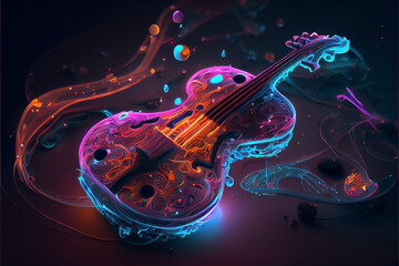Obraz na płótnie Canvas illustration of majestic violin with bow music string instrument in neon colors