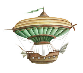 Air ship isolated on white background, air balloon 