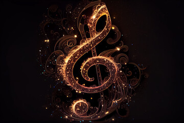 illustration of majestic treble clef music string instrument in gold colors