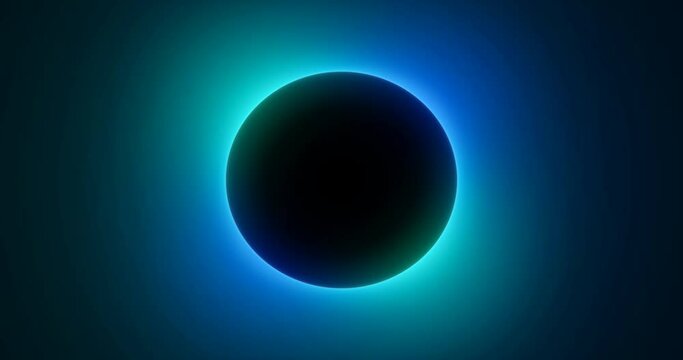 Animated black circle hole background with blue glowing neon light waves