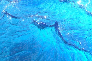 Turquoise crystal clear sea or beach water with waves.