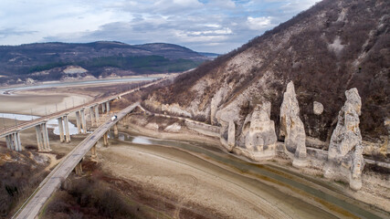 Magnificent landscape at Chudnite skali, nature phenomenon Wonderful Rocks with dried up lake. Bulgaria